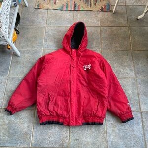 Vintage Chicago Bulls Logo 7 Full Zip Nylon Puffer Jacket Men's Large Hooded 90s